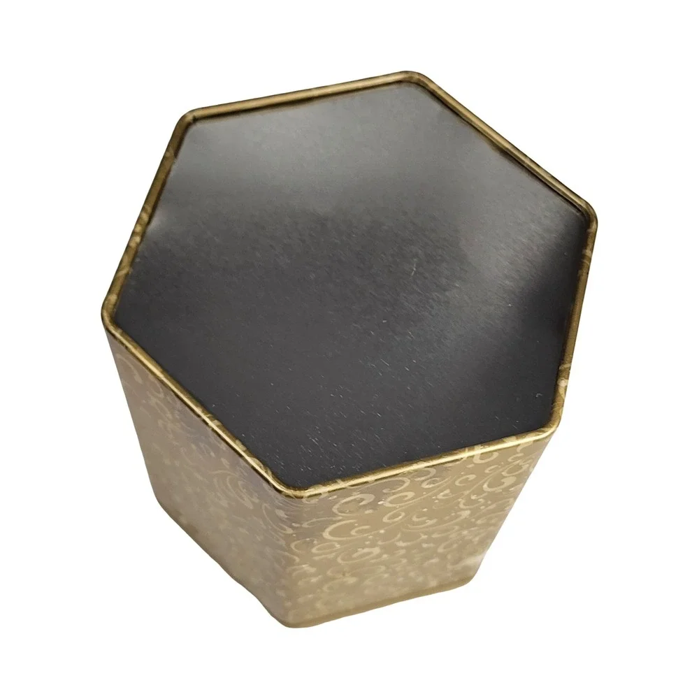 Gold Hexagon Celestial Scrollwork Metal Tin Star‎ Moon Holiday Storage Box 4.5in